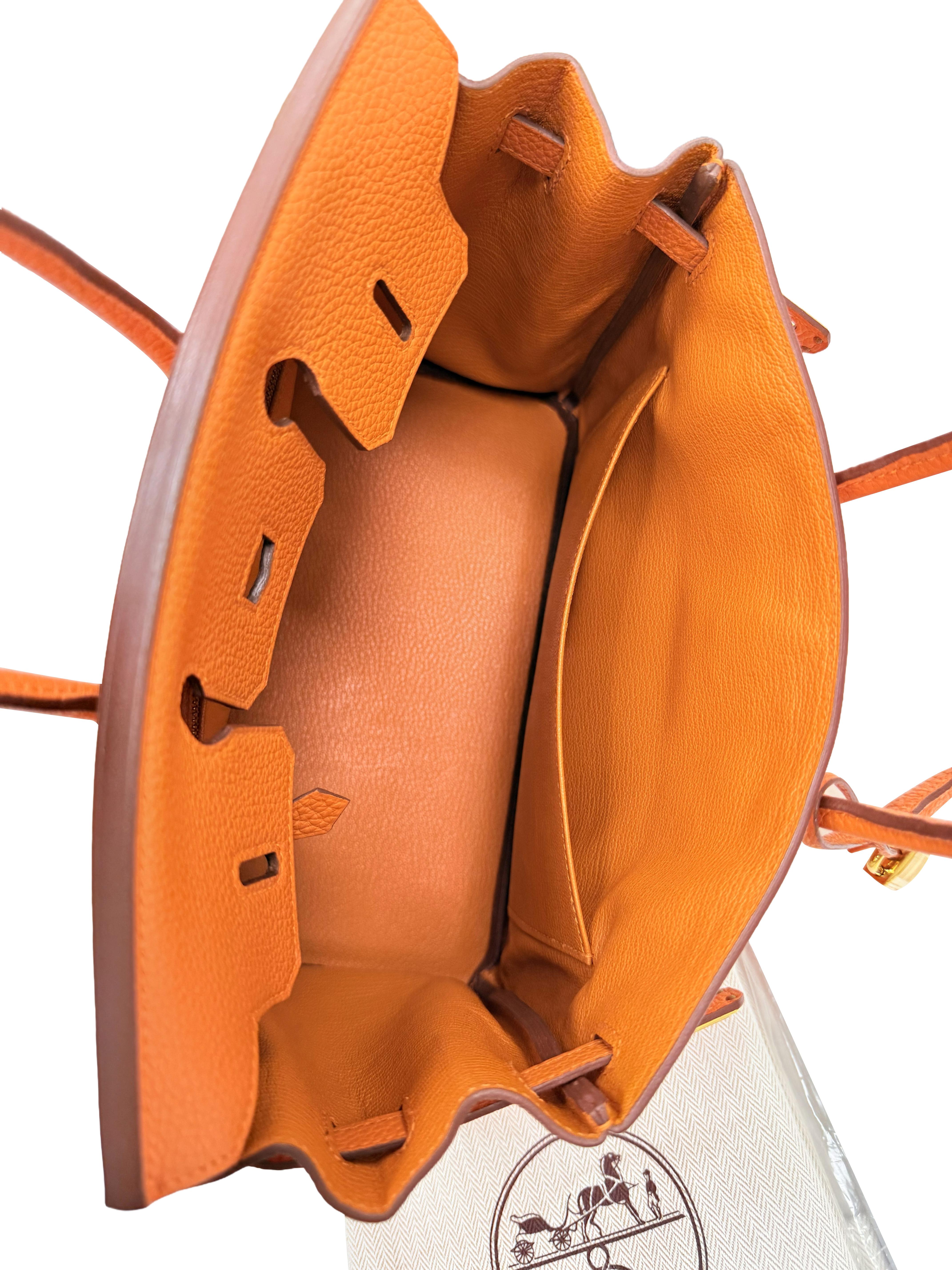 Hermes Birkin 25 Orange Togo Leather with Gold Hardware Handbag en vente 10