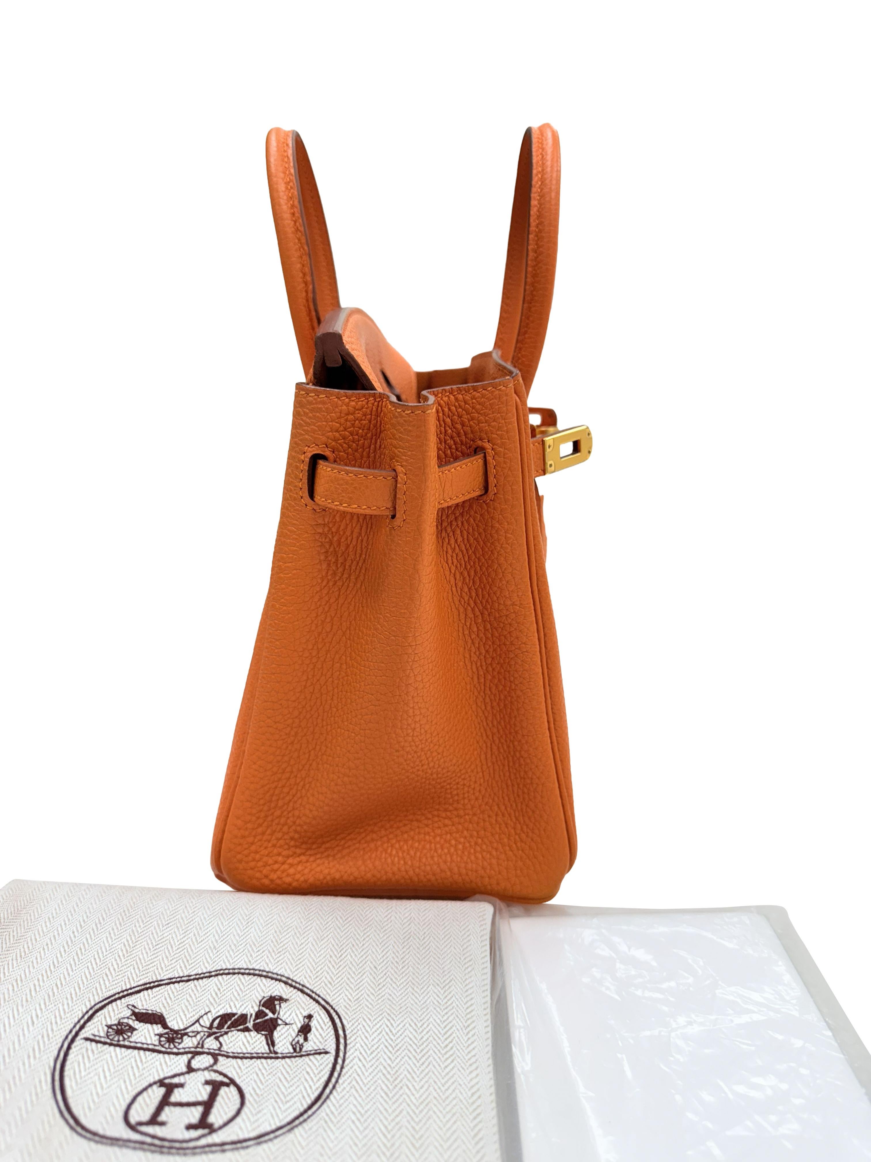 Hermes Birkin 25 Orange Togo Leather with Gold Hardware Handbag en vente 13