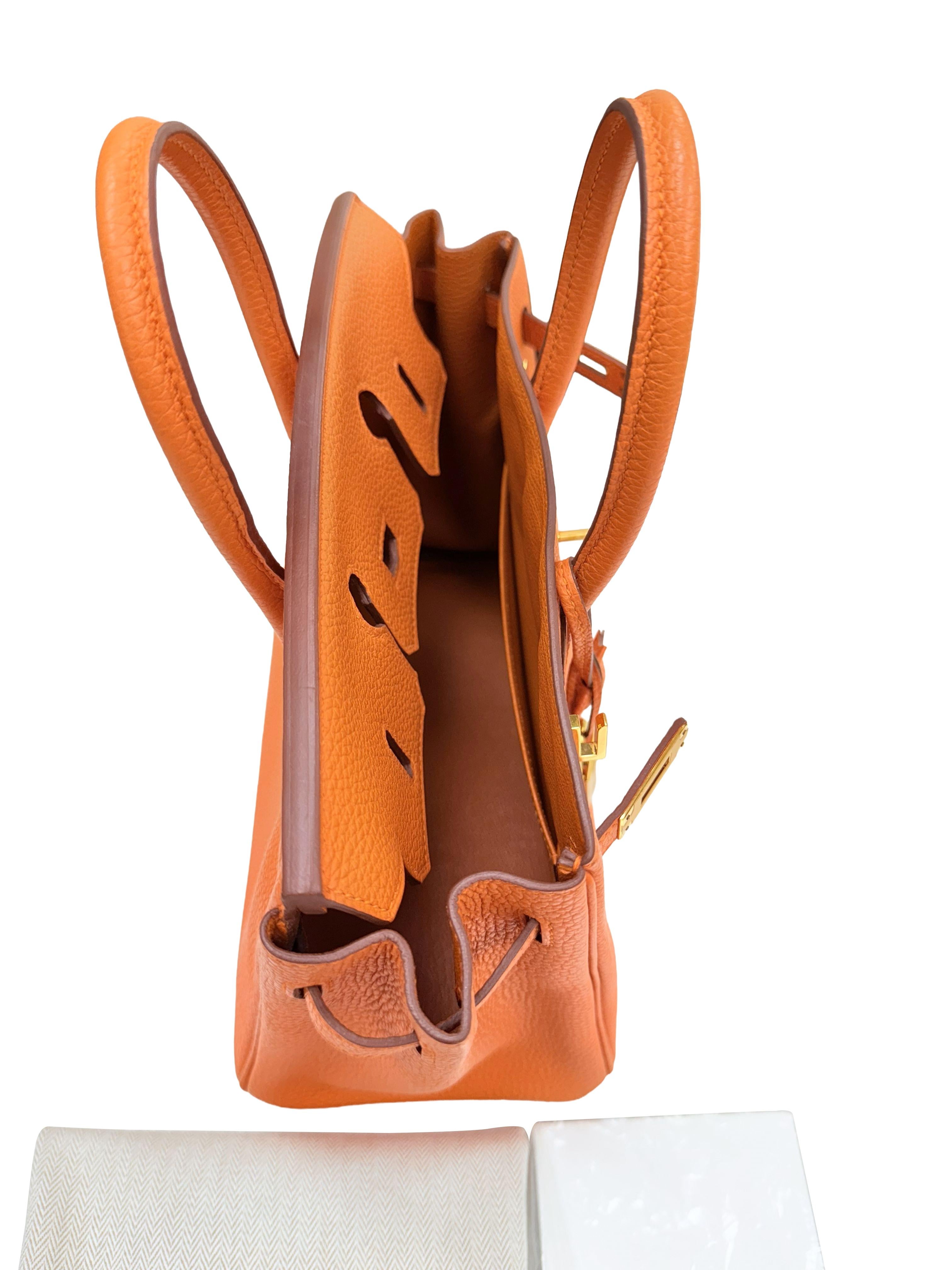 Hermes Birkin 25 Orange Togo Leather with Gold Hardware Handbag en vente 14