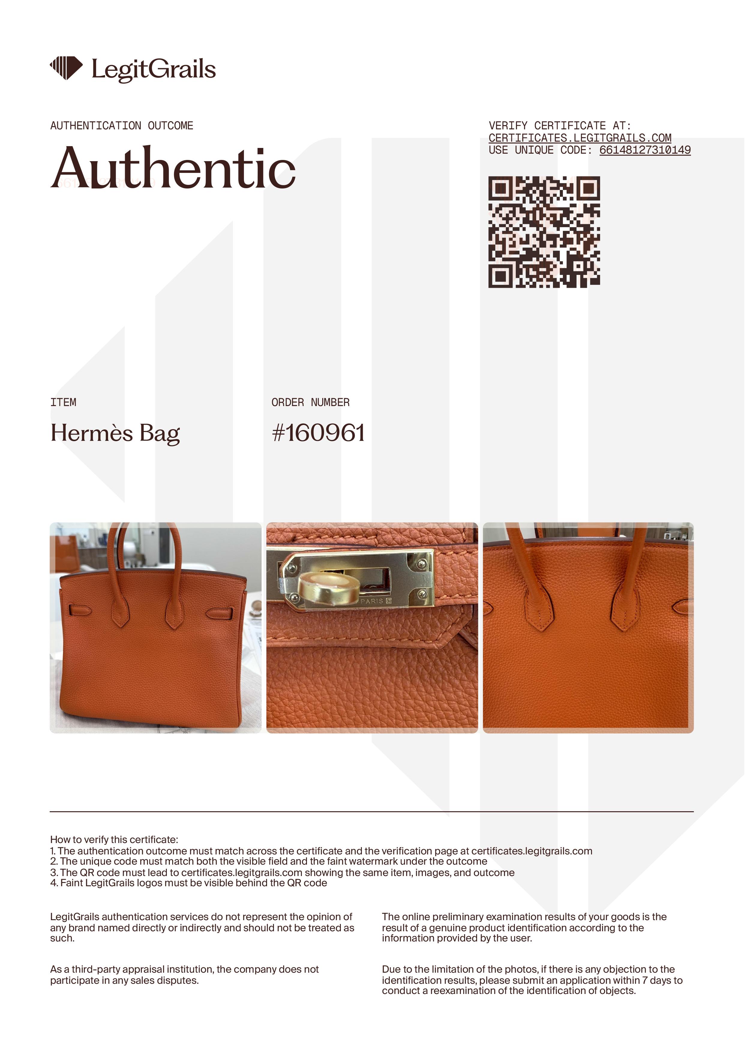 Hermes Birkin 25 Orange Togo Leather with Gold Hardware Handbag en vente 16