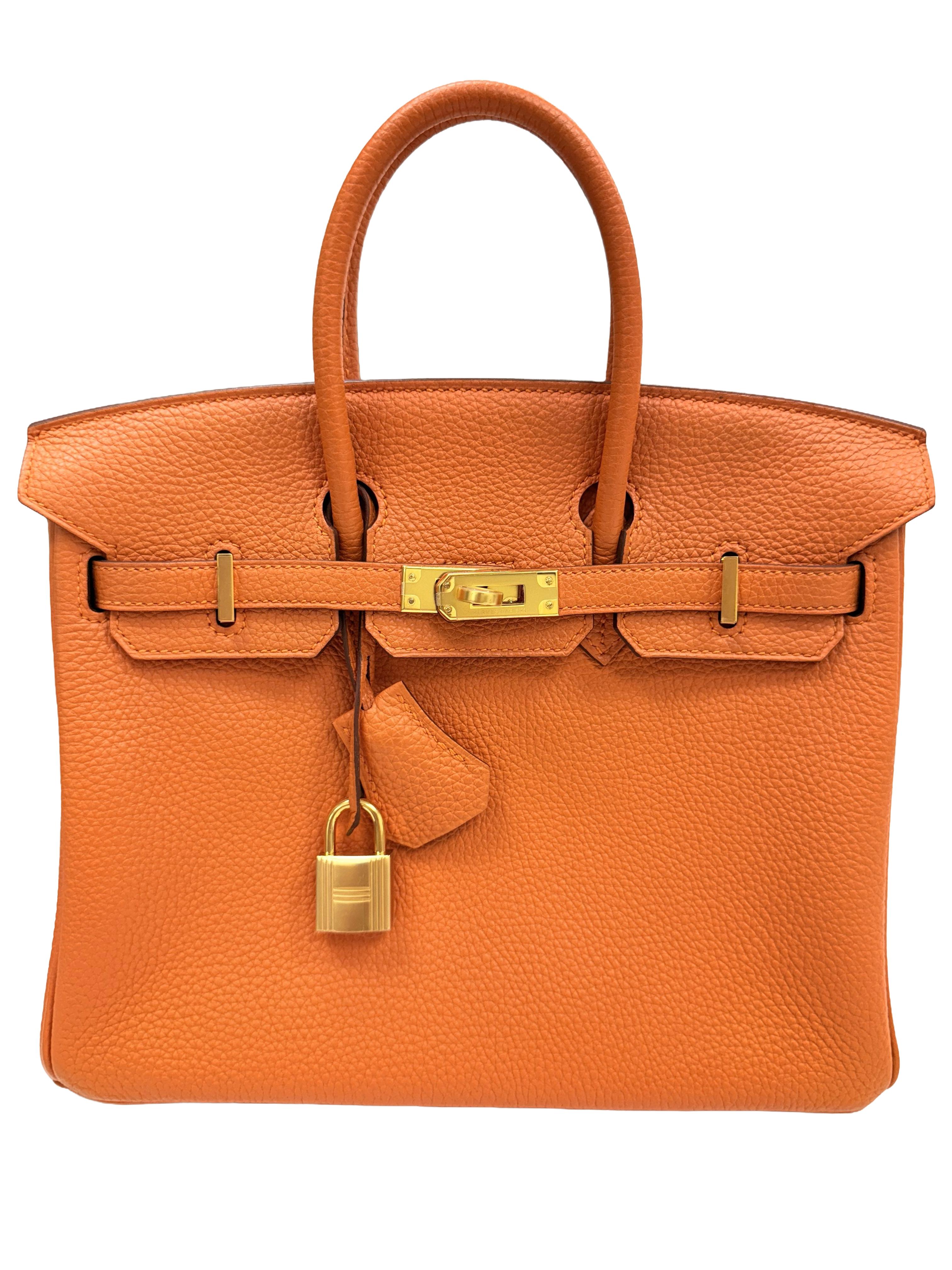 Hermes Birkin 25 Orange Togo Leather with Gold Hardware Handbag Excellent état - En vente à Aventura, FL