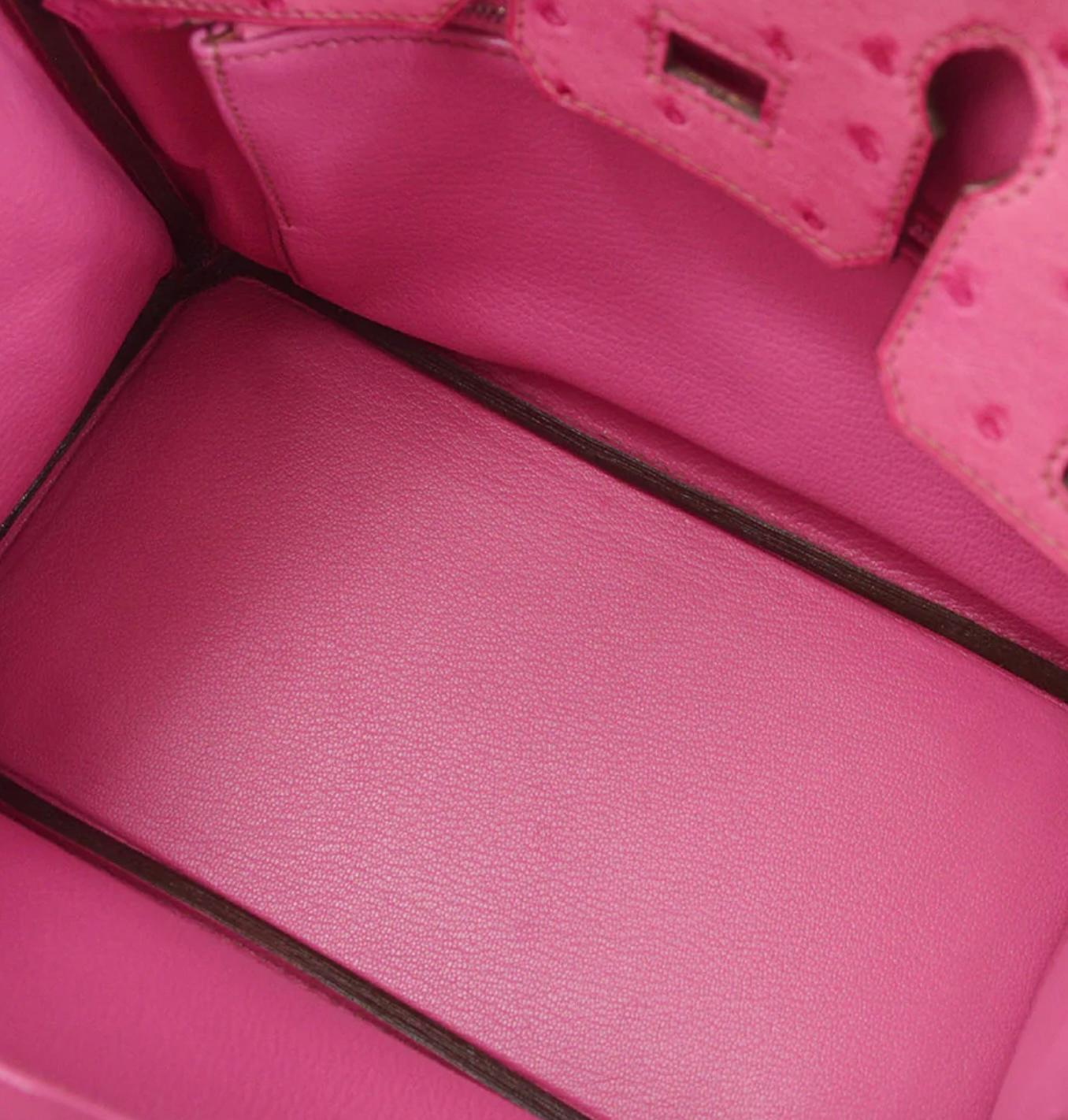 Women's HERMES Birkin 25 Pink Ostrich Exotic Skin Palladium Top Handle Tote Bag