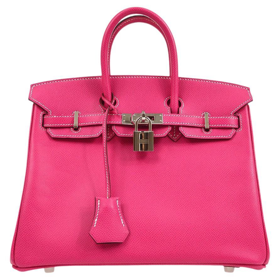 HERMES BIRKIN 25 Pink Rose Tyrien Epsom Leather Palladium Top Handle Tote Bag
