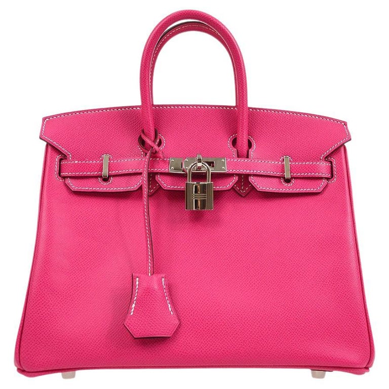 HERMES BIRKIN 25 Pink Rose Tyrien Epsom Leather Palladium Top Handle ...