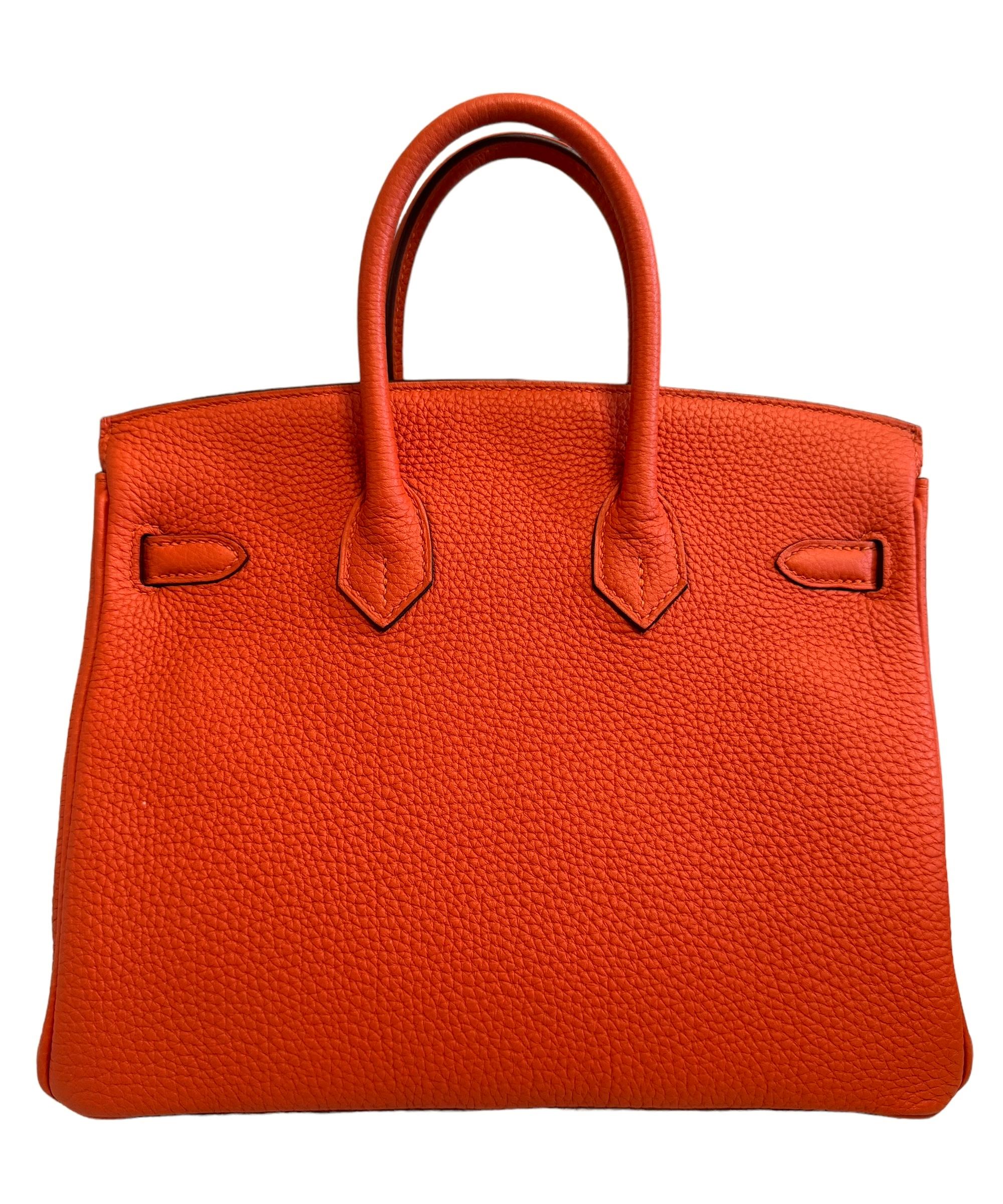 Hermes Birkin 25 Poppy Orange Togo Handbag Bag Palladium Hardware In Excellent Condition For Sale In Miami, FL