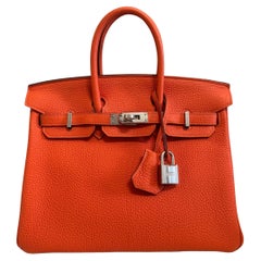 Used Hermes Birkin 25 Poppy Orange Togo Handbag Bag Palladium Hardware