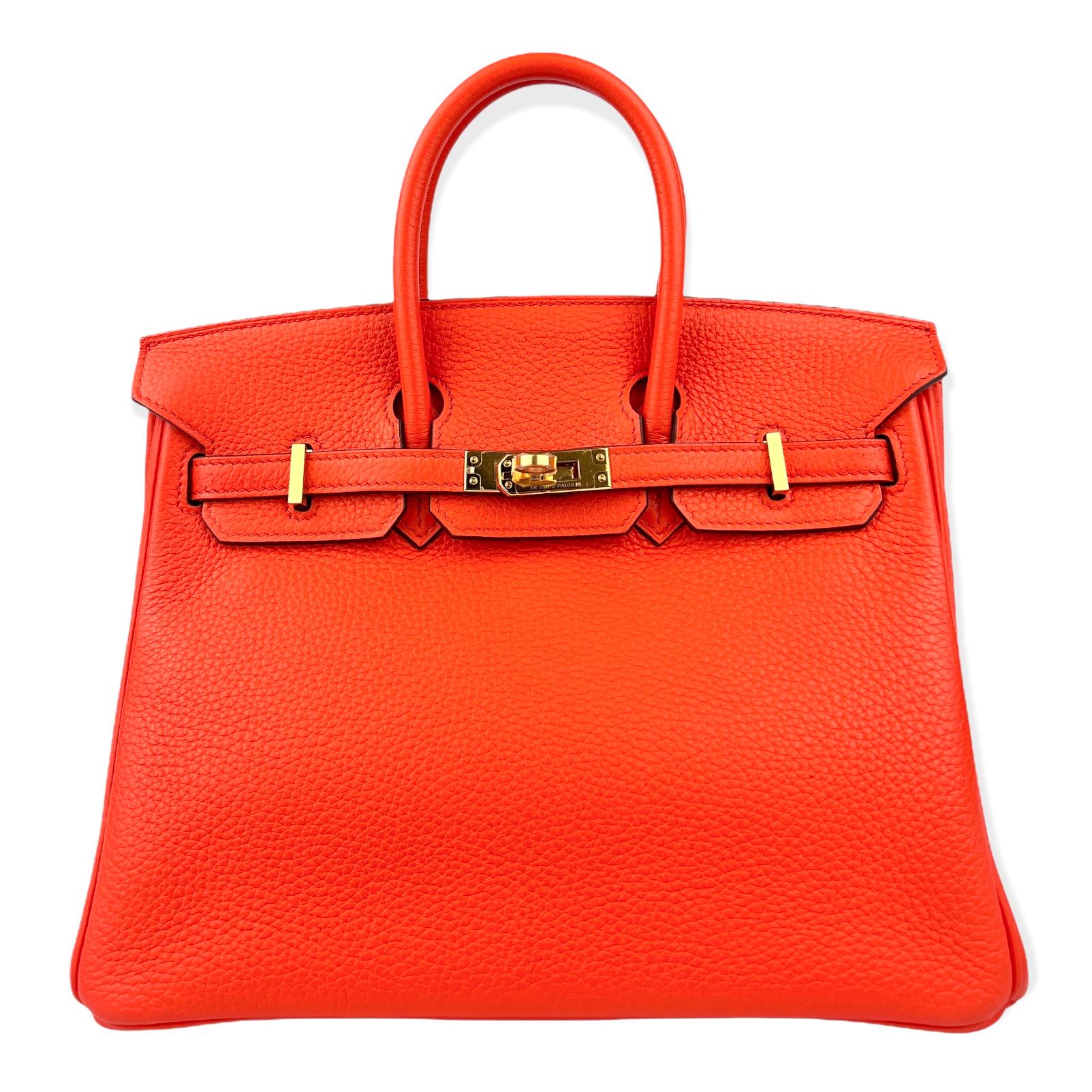 Rare Hermes Birkin 25 Poppy Orange Togo Leather Gold Hardware. Almost Like New with Plastic on Hardware, perfect corners and structure. 

Shop With Confidence from Lux Addicts. Authenticity Guaranteed!