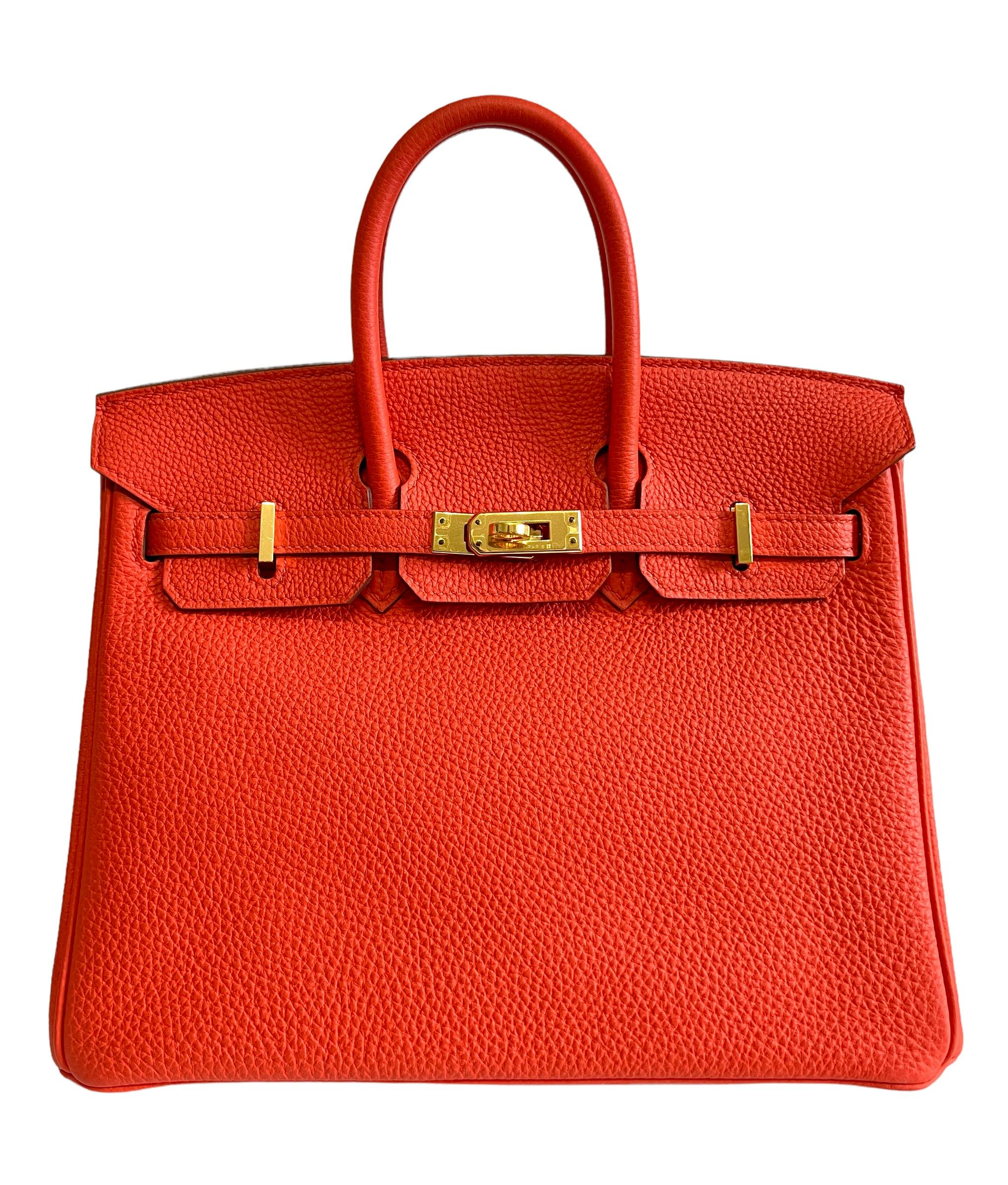 Stunning Rare Hermes Birkin 25 Poppy Orange Togo Leather Gold Hardware. Pristine Condition with Plastic on Hardware, perfect corners and structure. 2016 X Stamp. 

Shop With Confidence from Lux Addicts. Authenticity Guaranteed!