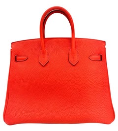 Hermes Birkin 25 Poppy Orange Togo Leather Gold Hardware Top Handle Bag