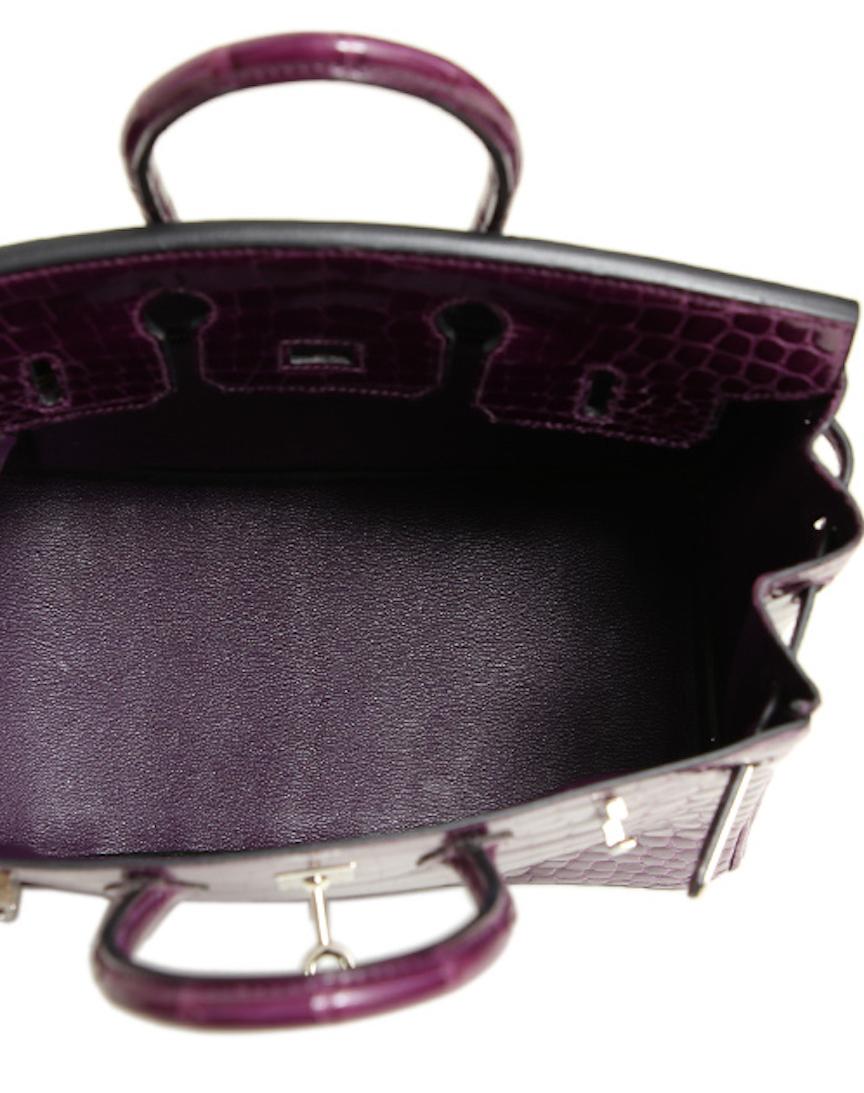 Hermes Birkin 25 Purple Crocodile Exotic Leather Top Handle Satchel Tote Bag 1