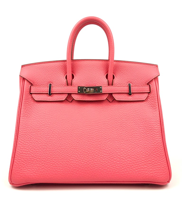 Very Rare and the Only ONE on eBay! Hermes Birkin 25 Rose Lipstick Pink Togo Leather Palladium Hardware. Pristine Condition with Plastic on Hardware, perfect corners and structure. 

Shop With Confidence. Authenticity Guaranteed!