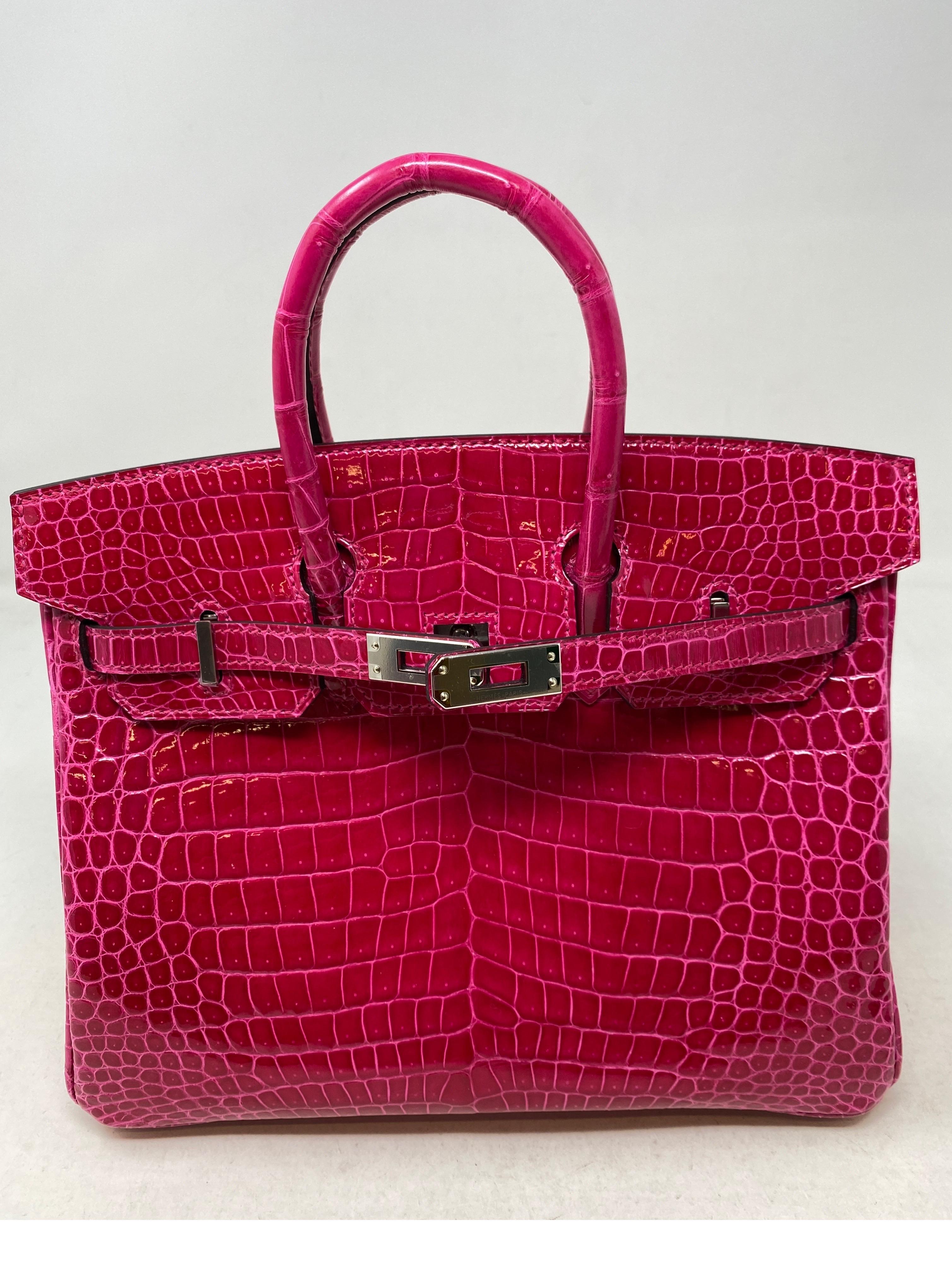 Hermes Birkin 25 Rose Mexico Shiny Alligator Bag  5