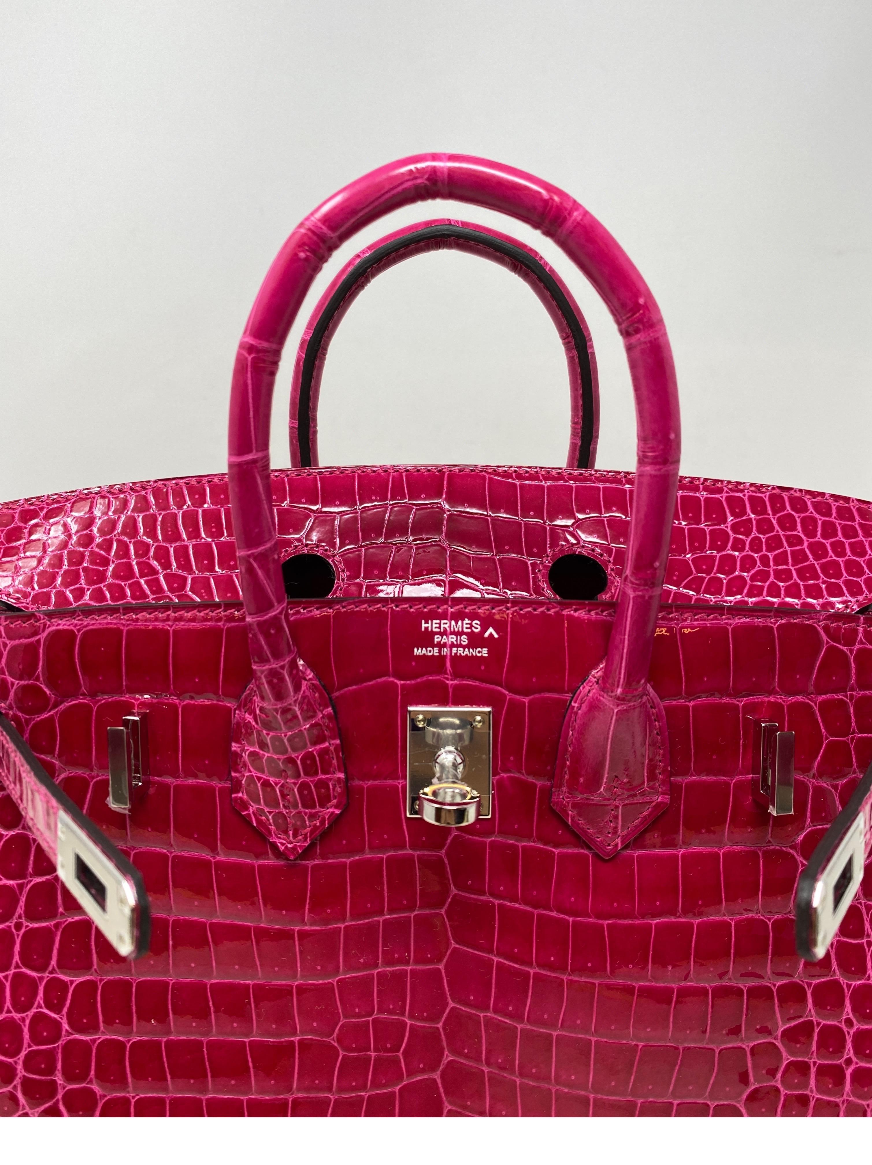 Hermes Birkin 25 Rose Mexico Shiny Alligator Bag  6