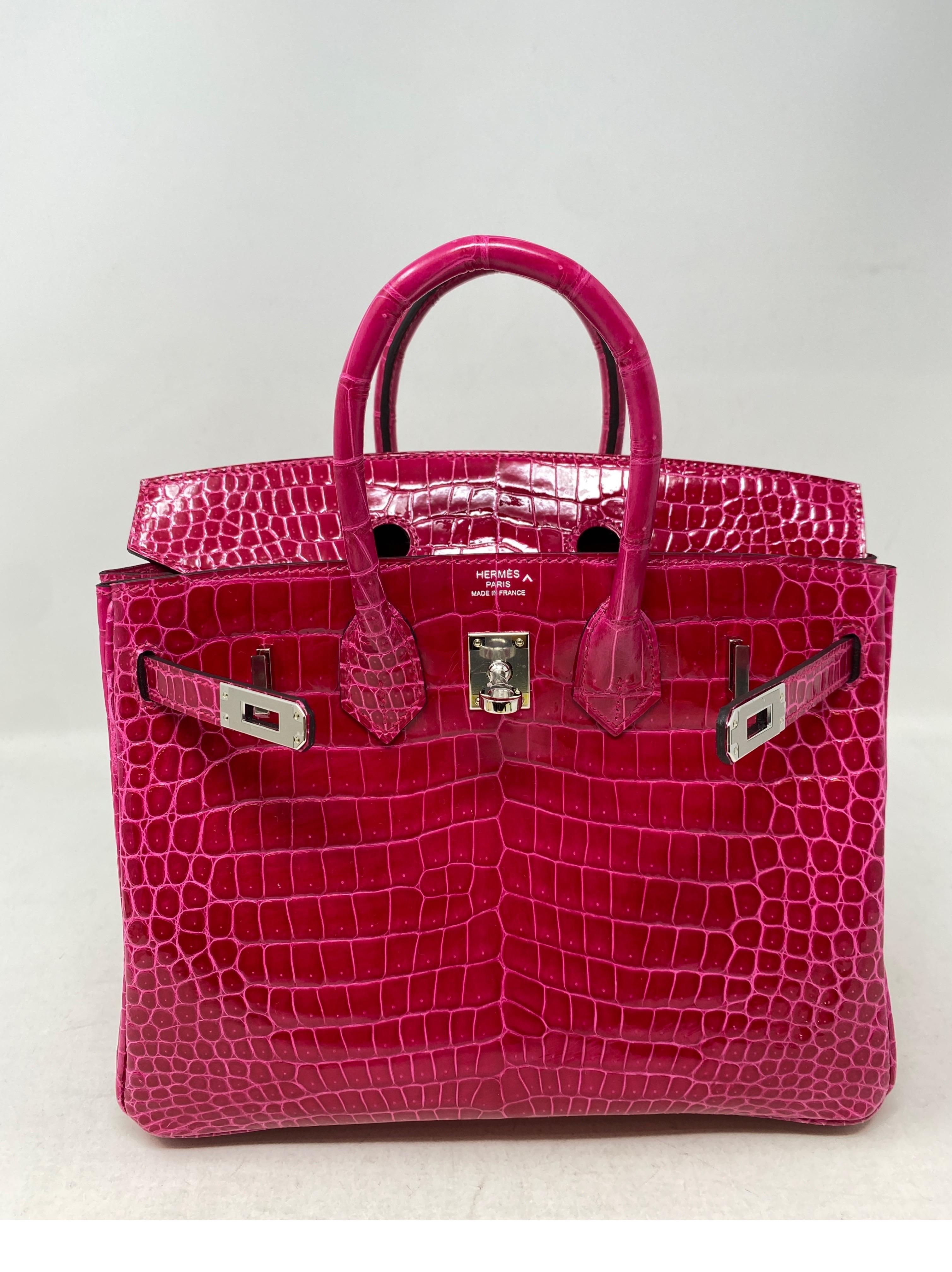 Hermes Birkin 25 Rose Mexico Shiny Alligator Bag 10