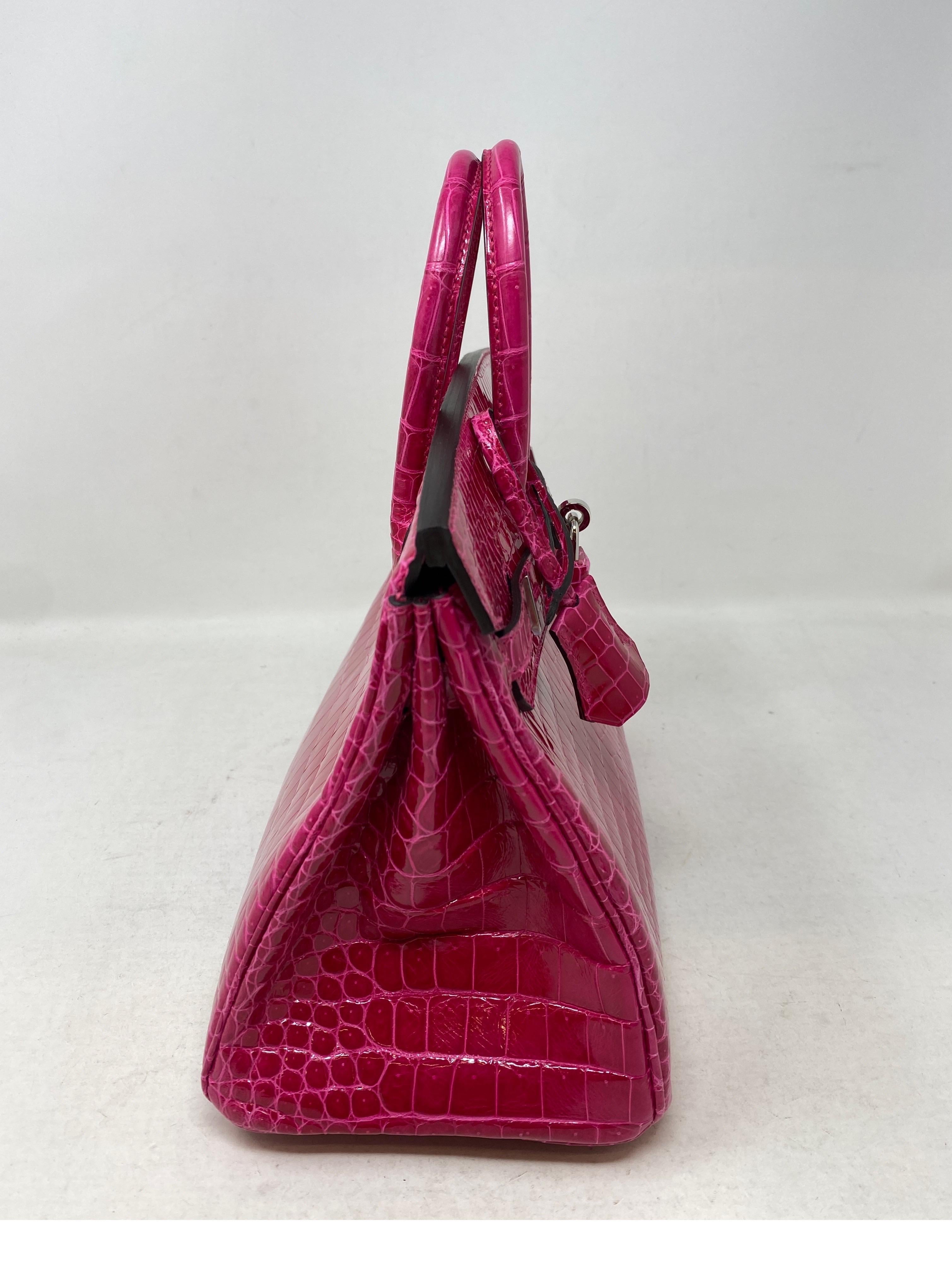 Women's or Men's Hermes Birkin 25 Rose Mexico Shiny Alligator Bag 