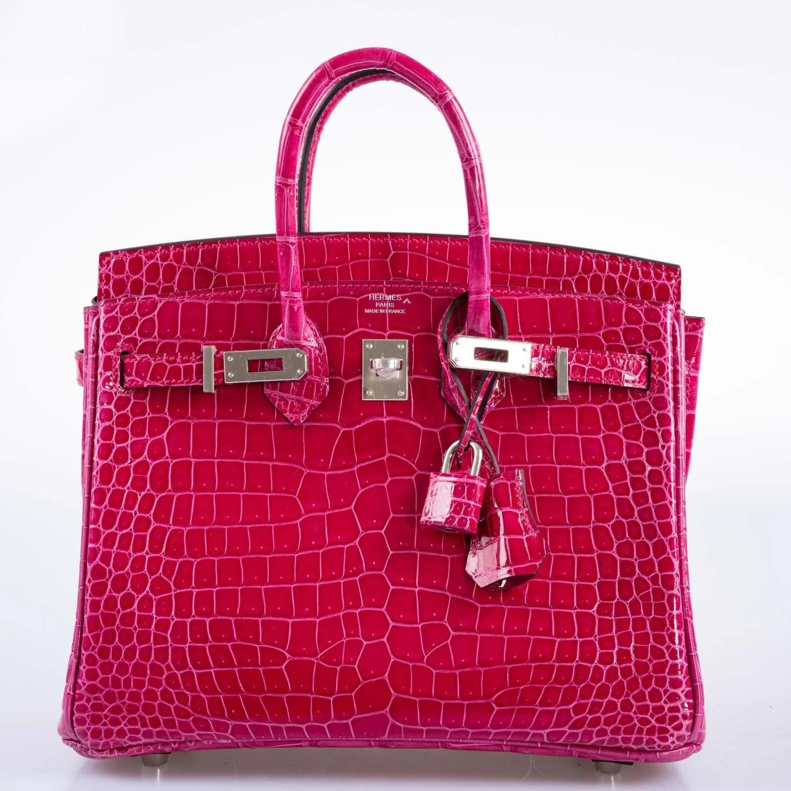 Hermès Birkin 25 Rose Mexico Shiny Porosus Crocodile Palladium Hardware In New Condition For Sale In NYC Tri-State/Miami, NY
