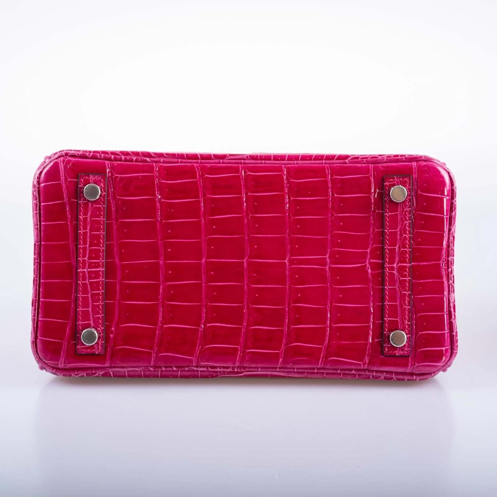 Women's Hermès Birkin 25 Rose Mexico Shiny Porosus Crocodile Palladium Hardware For Sale