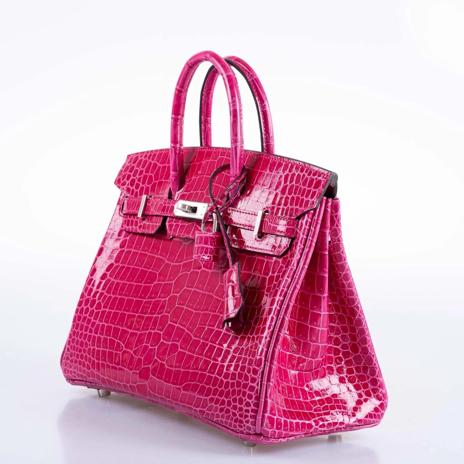 Hermès Birkin 25 Rose Mexico Shiny Porosus Crocodile Palladium Hardware For Sale 1