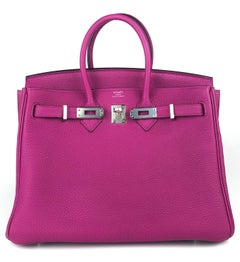 Hermes Birkin 25 Rose Pourpre Pink Purple Togo Handbag Palladium Hardware NEW