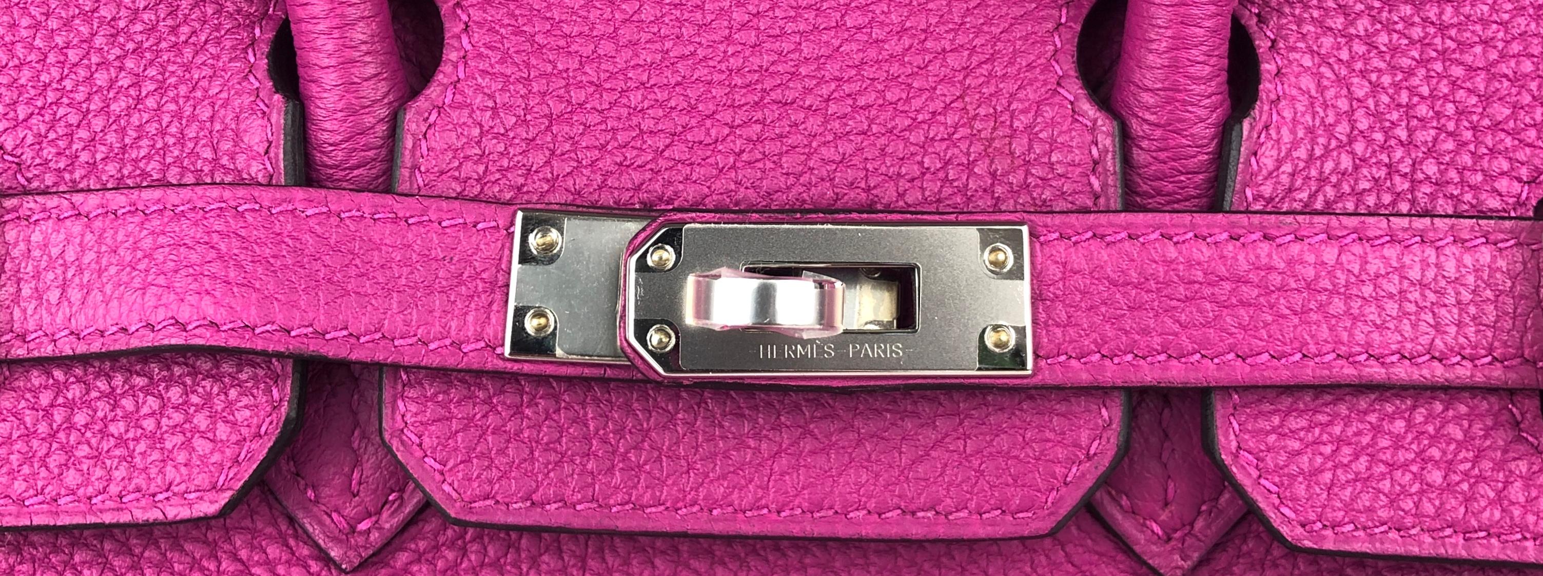 Women's or Men's Hermes Birkin 25 Rose Pourpre Pink Purple Togo Handbag Palladium Hardware NEW For Sale