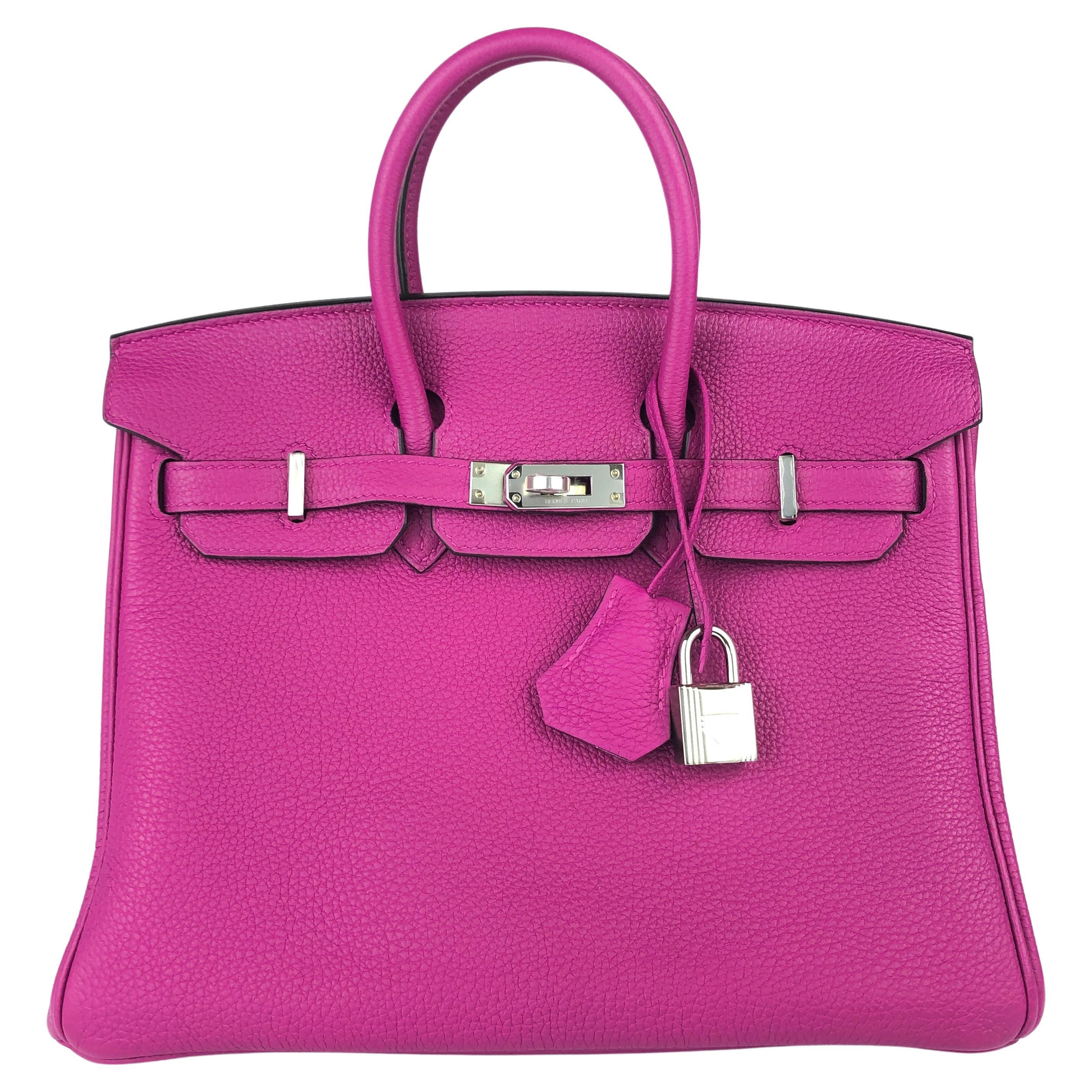 Hermes Birkin 25 Rose Pourpre Pink Purple Togo Handbag Palladium Hardware NEW For Sale