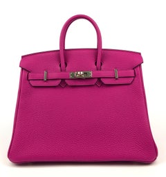 Hermes Birkin 25 Rose Pourpre Pink Purple Togo Leather Palladium Hardware NEW