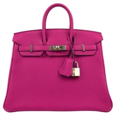 Hermes Birkin 25 Rose Pourpre Pink Purple Togo Leather Palladium Hardware NEW