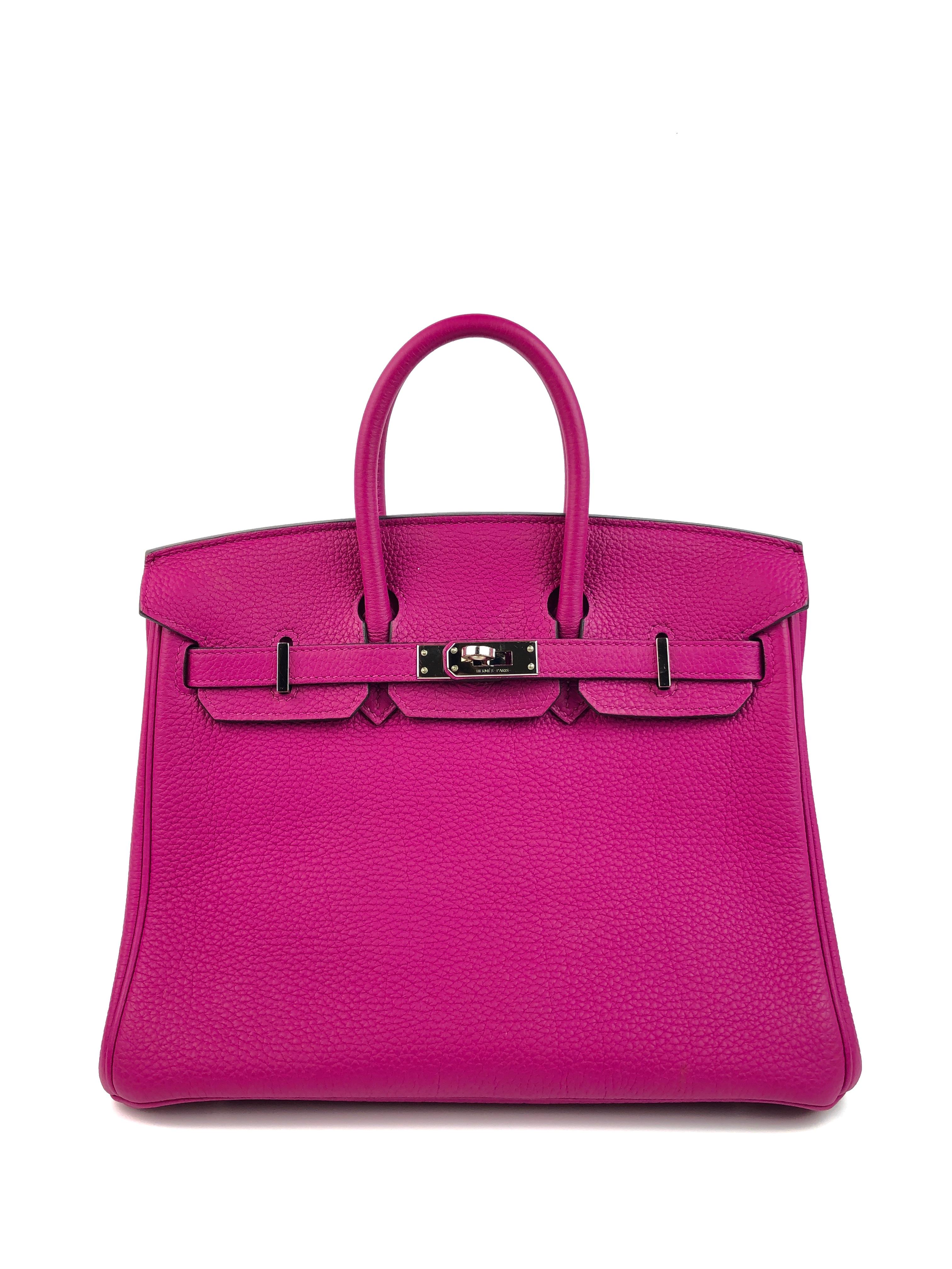 Hermes Birkin 25 Rose Pourpre Pink Palladium Hardware. A Stamp 2017, Excellent Condition Light Hairlines on Hardware. Perfect Structure and Corners. 

Shop with Confidence from Lux Addicts. Authenticity Guaranteed!
