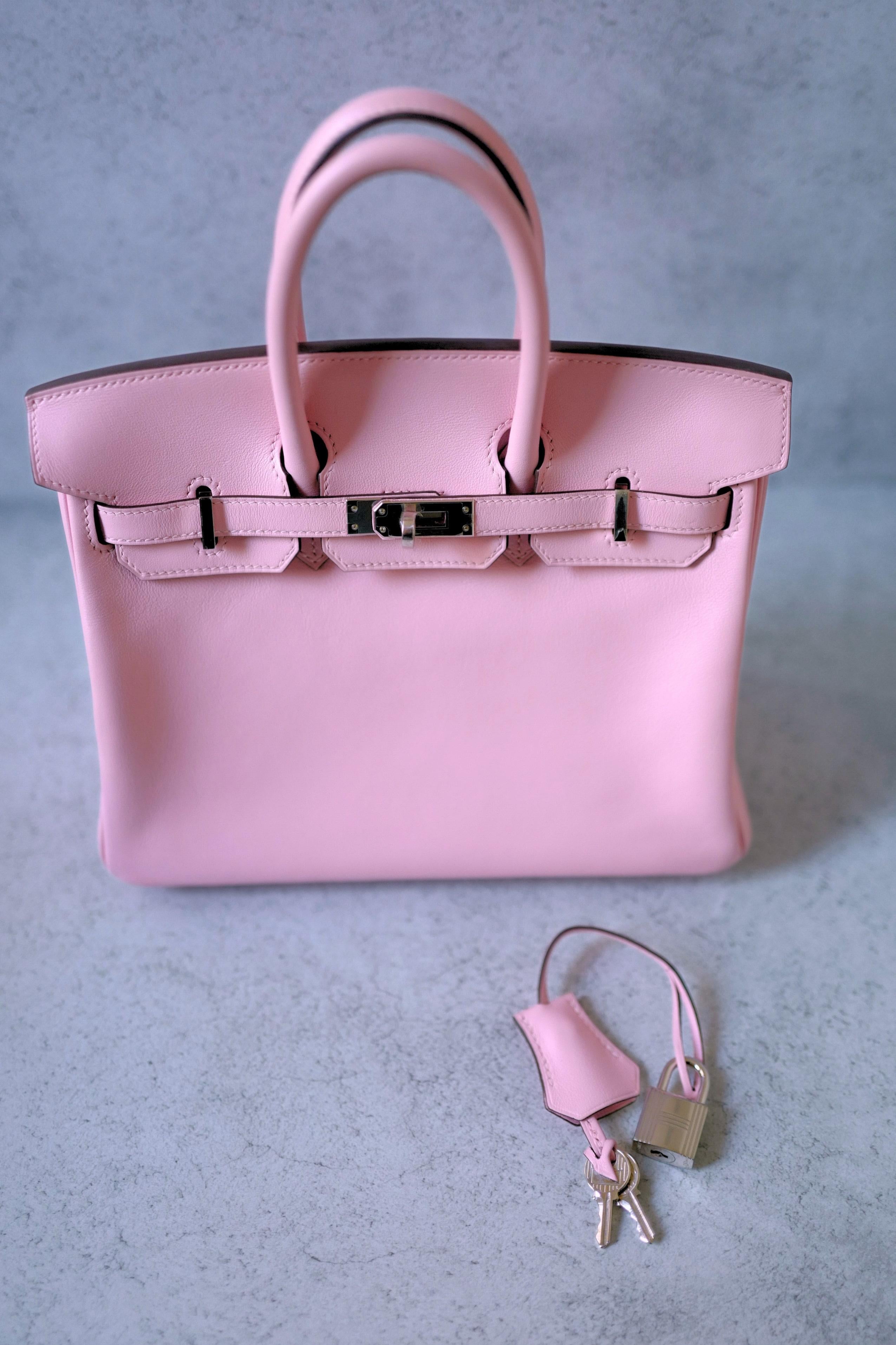Hermès Birkin 25 Rose Sakura Swift Palladium Hardware D Stamp For Sale 8