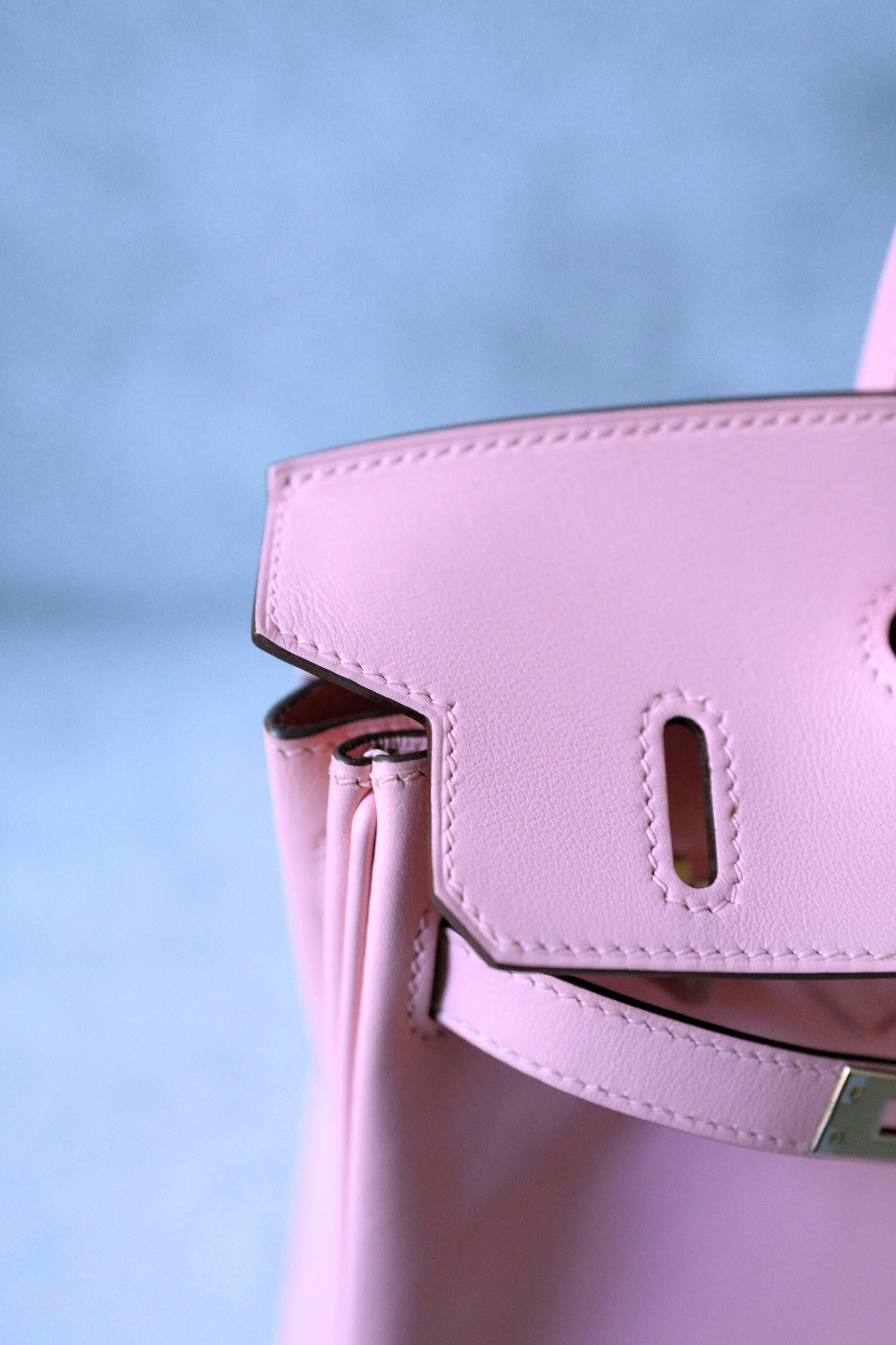 Hermès Birkin 25 Rose Sakura Swift Palladium Hardware D Stamp For Sale 11