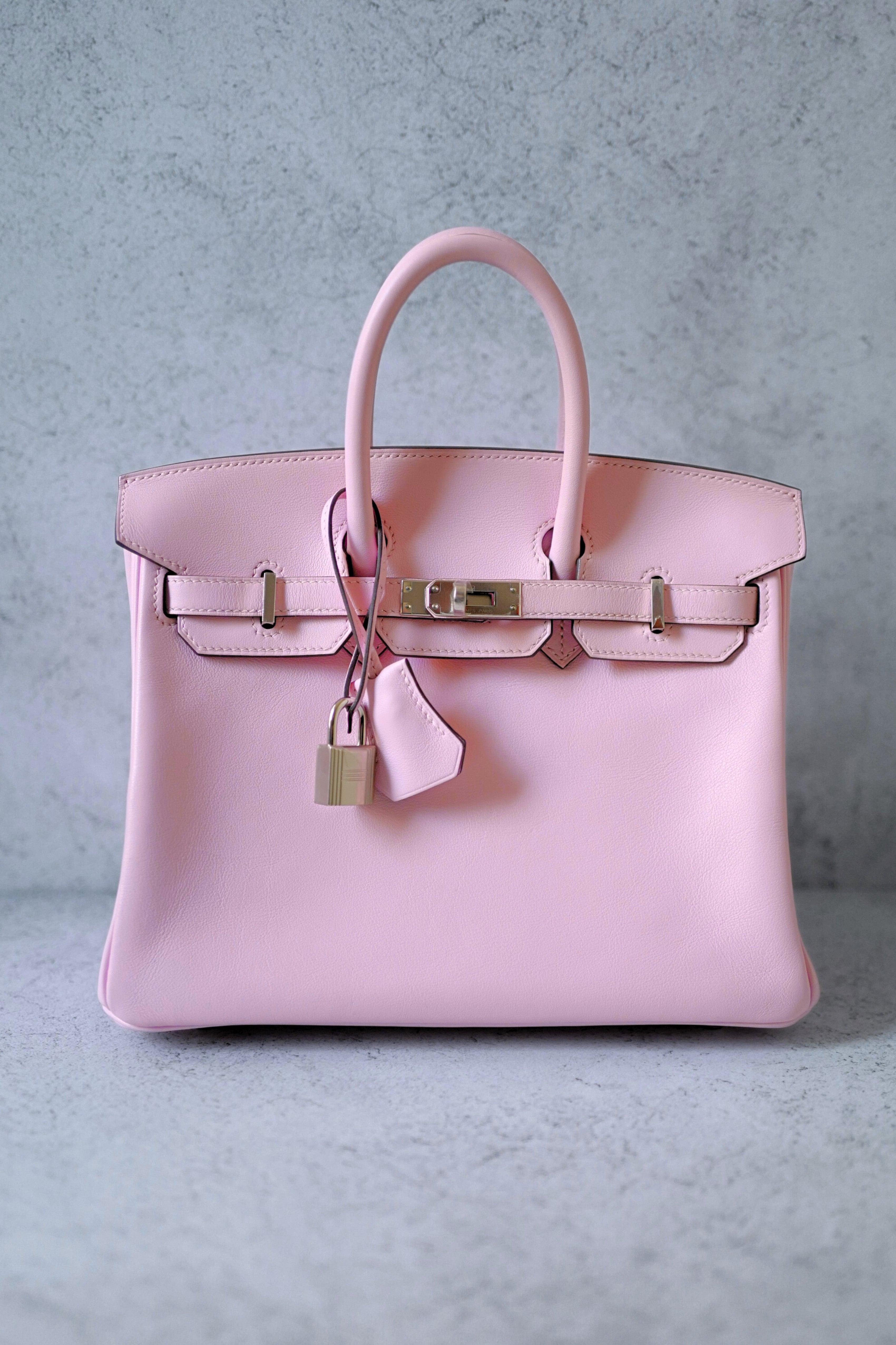 Purple Hermès Birkin 25 Rose Sakura Swift Palladium Hardware D Stamp For Sale
