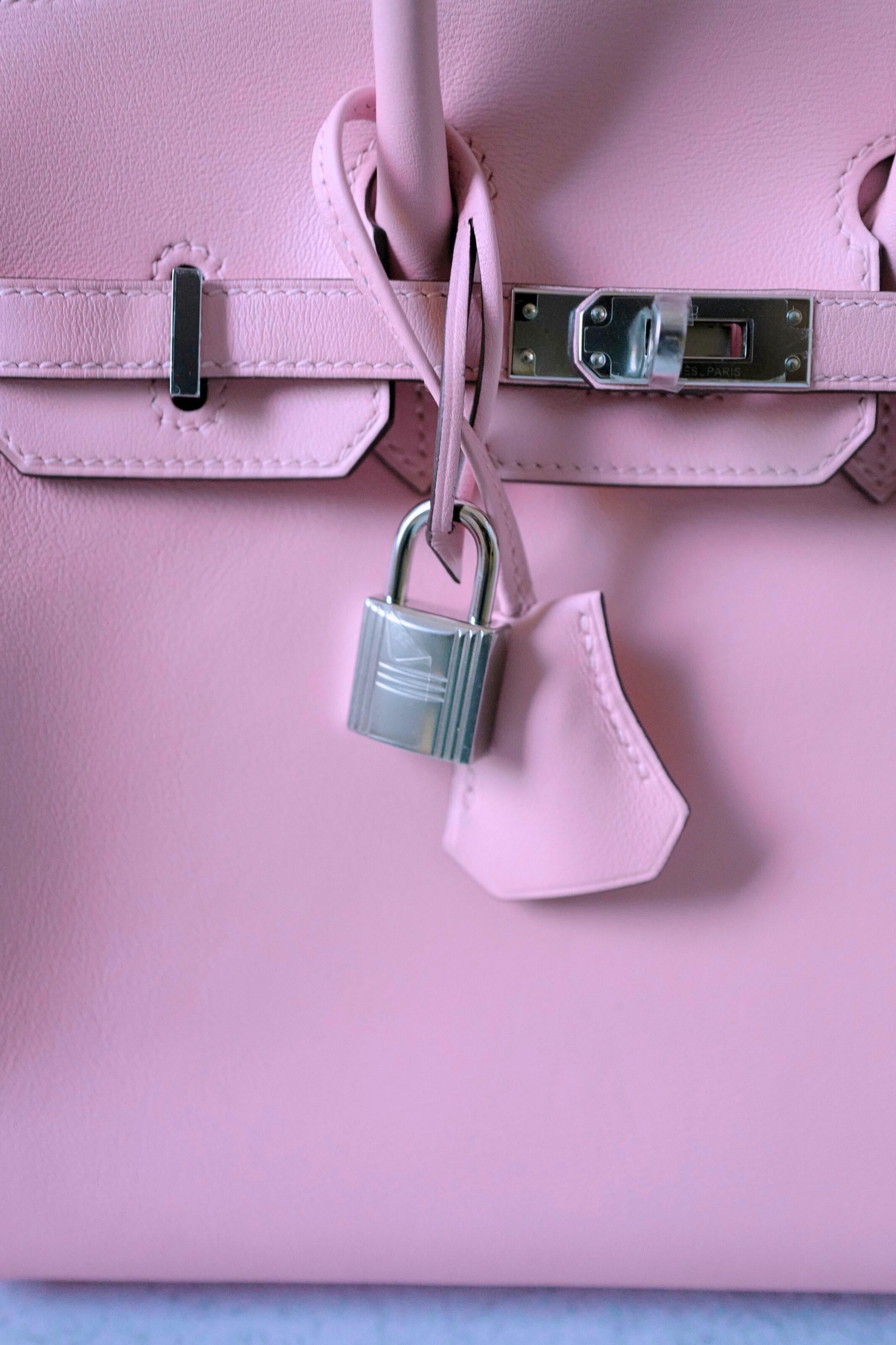Hermès Birkin 25 Rose Sakura Swift Palladium Hardware D Stamp For Sale 2