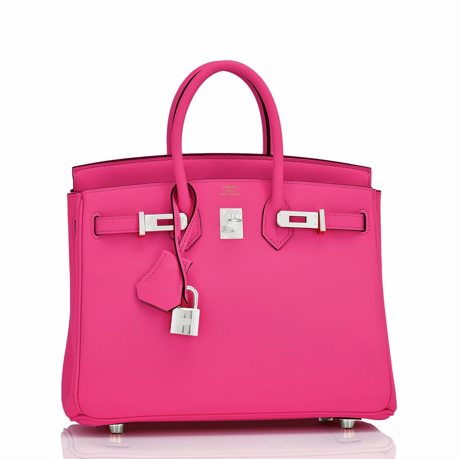 Hermes Birkin 25 Rose Shocking Jonathan Pink Bag Z Stamp, 2021
Brand New in Box. Store Fresh. Pristine Condition (with plastic on hardware) 
Perfect gift! Comes in full set with clochette, lock, keys, raincoat, dust bag, and Hermes box.
Just