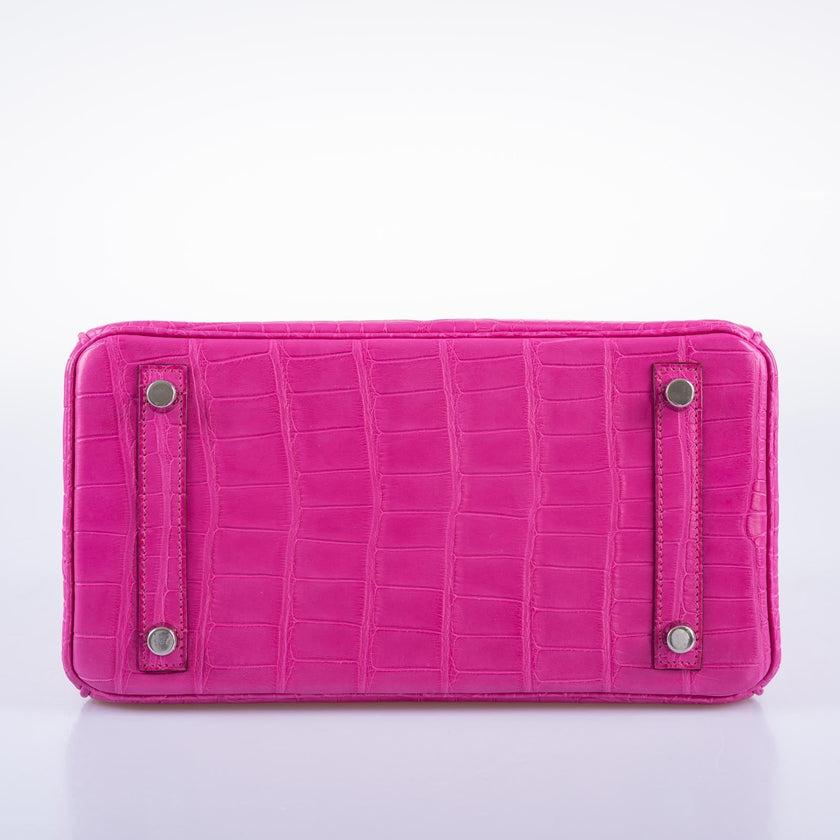 Hermès Birkin 25 Rose Shocking Matte Alligator Palladium Hardware Bag For Sale 8