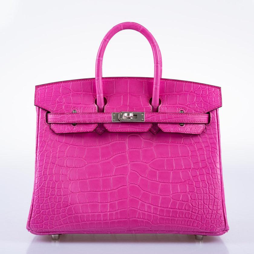 Hermès Birkin 25 Rose Shocking Matte Alligator Palladium Hardware Bag For Sale 1