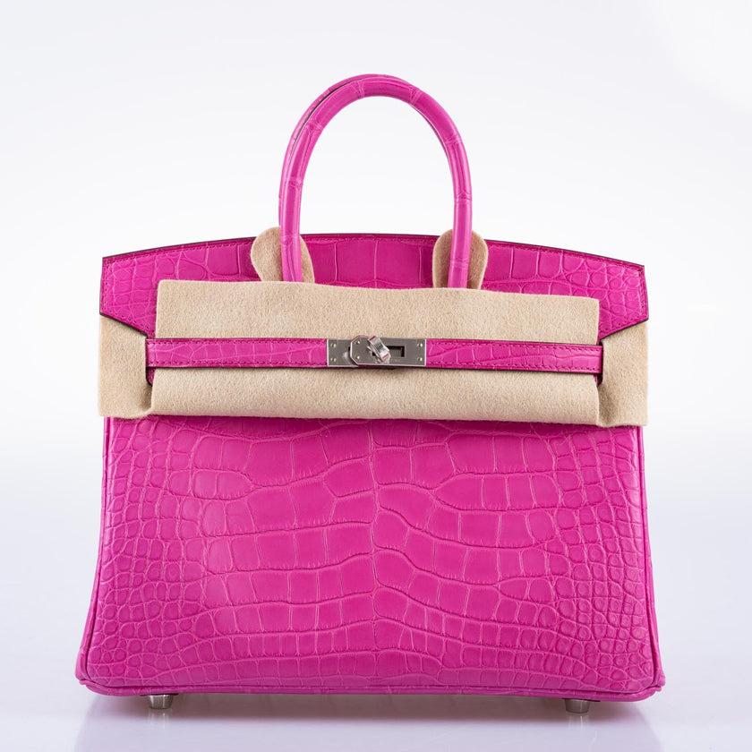 Hermès Birkin 25 Rose Shocking Matte Alligator Palladium Hardware Bag For Sale 2
