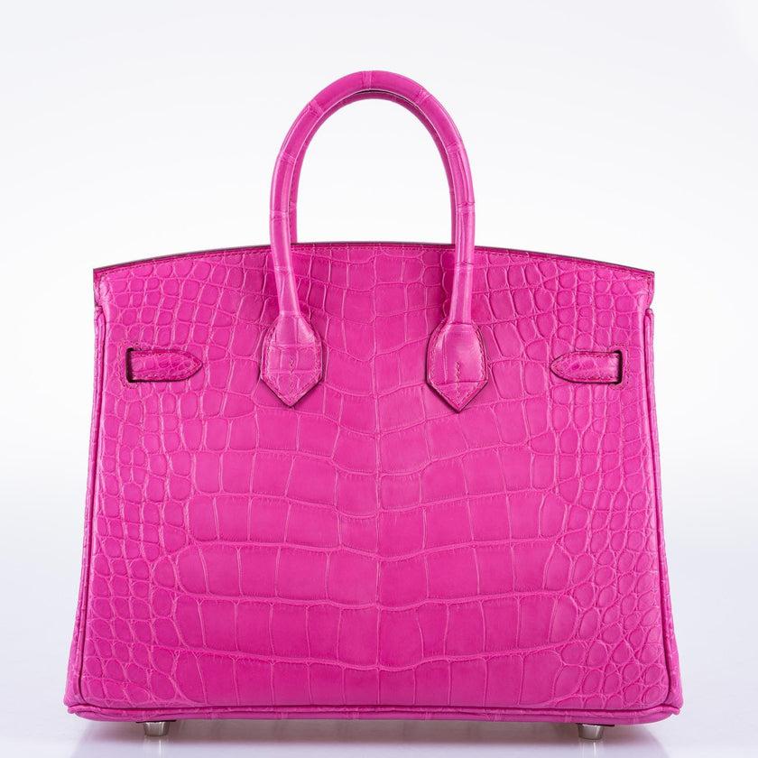 Hermès Birkin 25 Rose Shocking Matte Alligator Palladium Hardware Bag For Sale 3