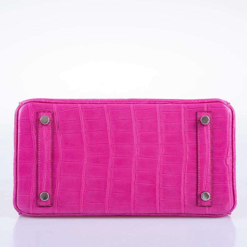 Hermès Birkin 25 Rose Shocking Matte Alligator Palladium Hardware Bag For Sale 4