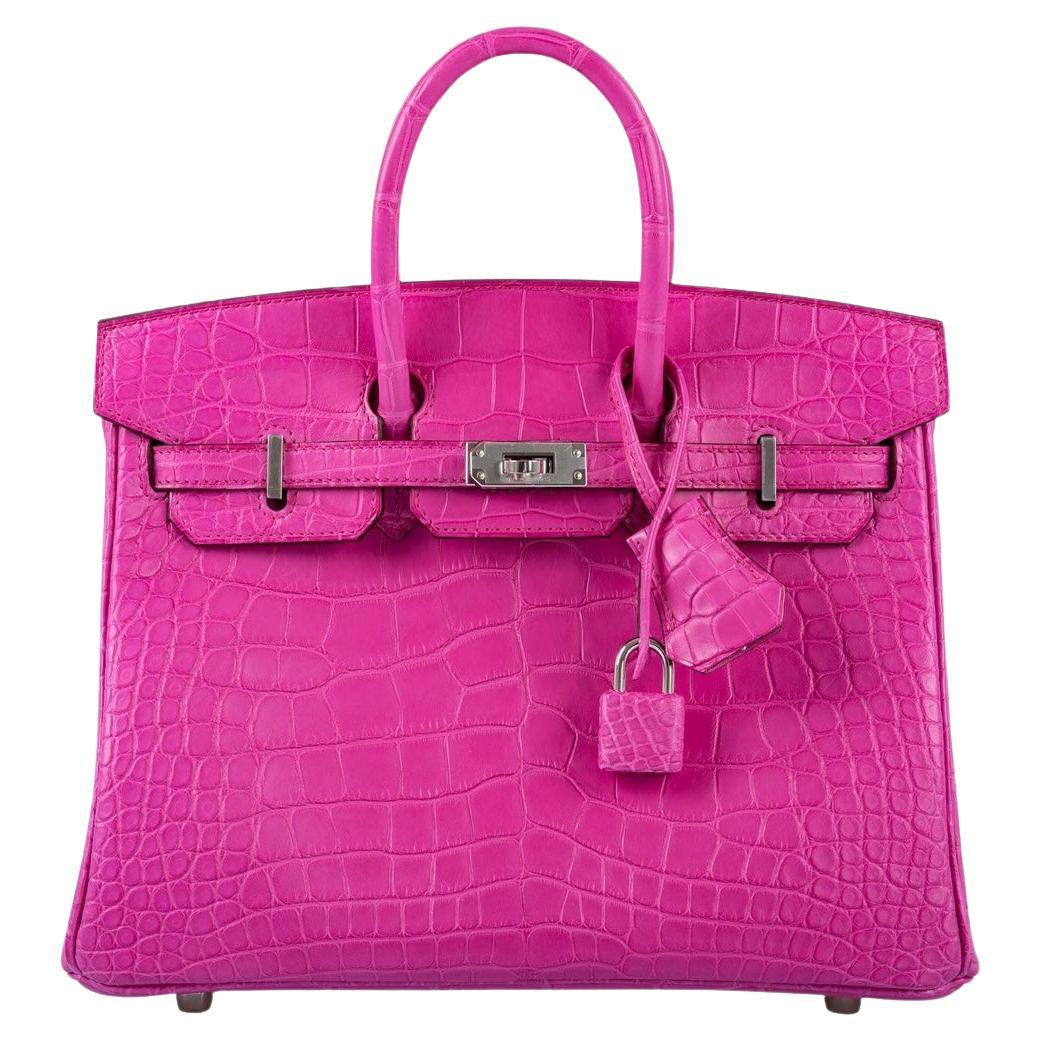 Hermès Birkin 25 Rose Shocking Matte Alligator Palladium Hardware Bag For Sale