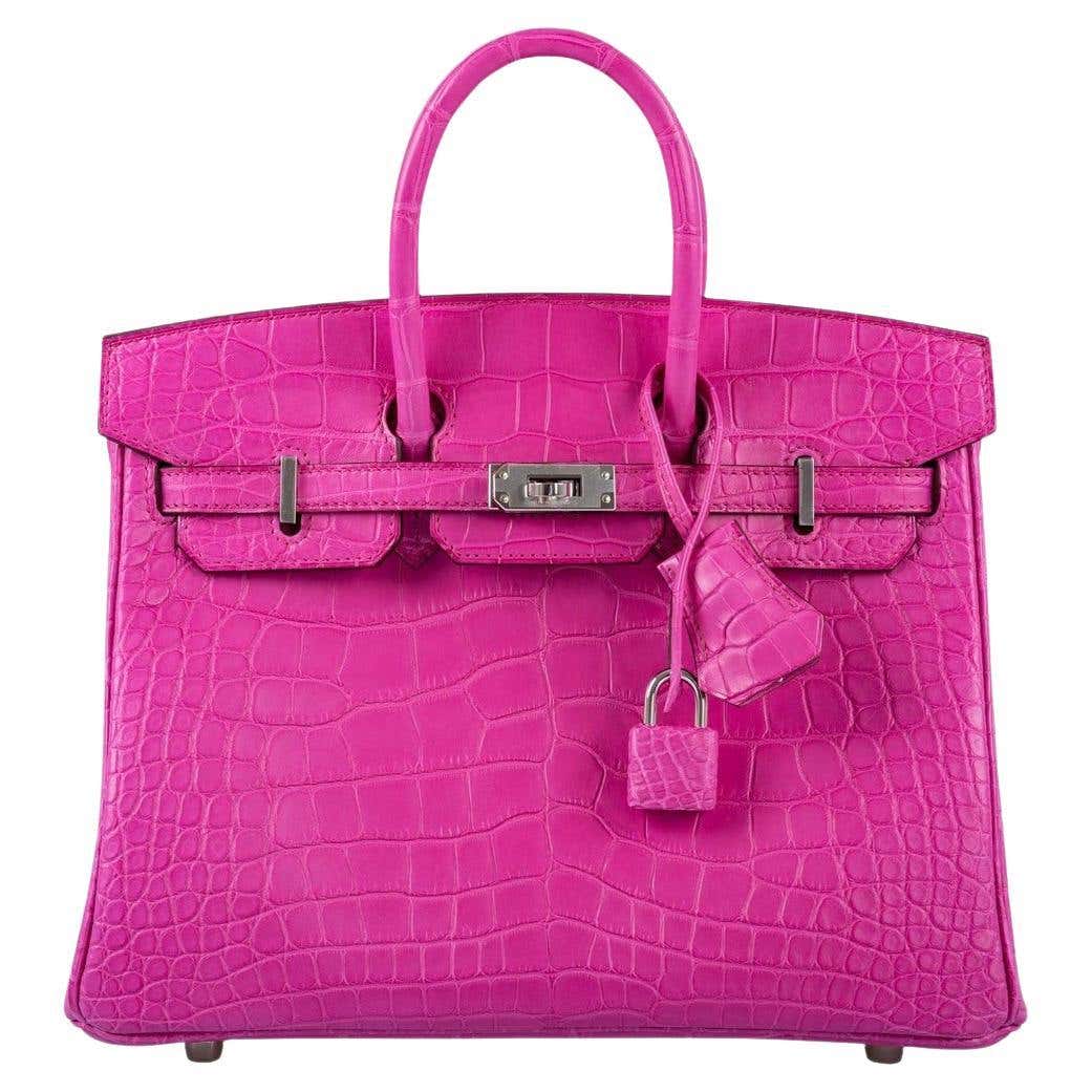 Hermès Birkin 25 Rose Shocking Matte Alligator Palladium Hardware Bag ...