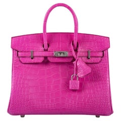 Hermès Birkin 25 Rose Shocking Matte Alligator Palladium Hardware Bag