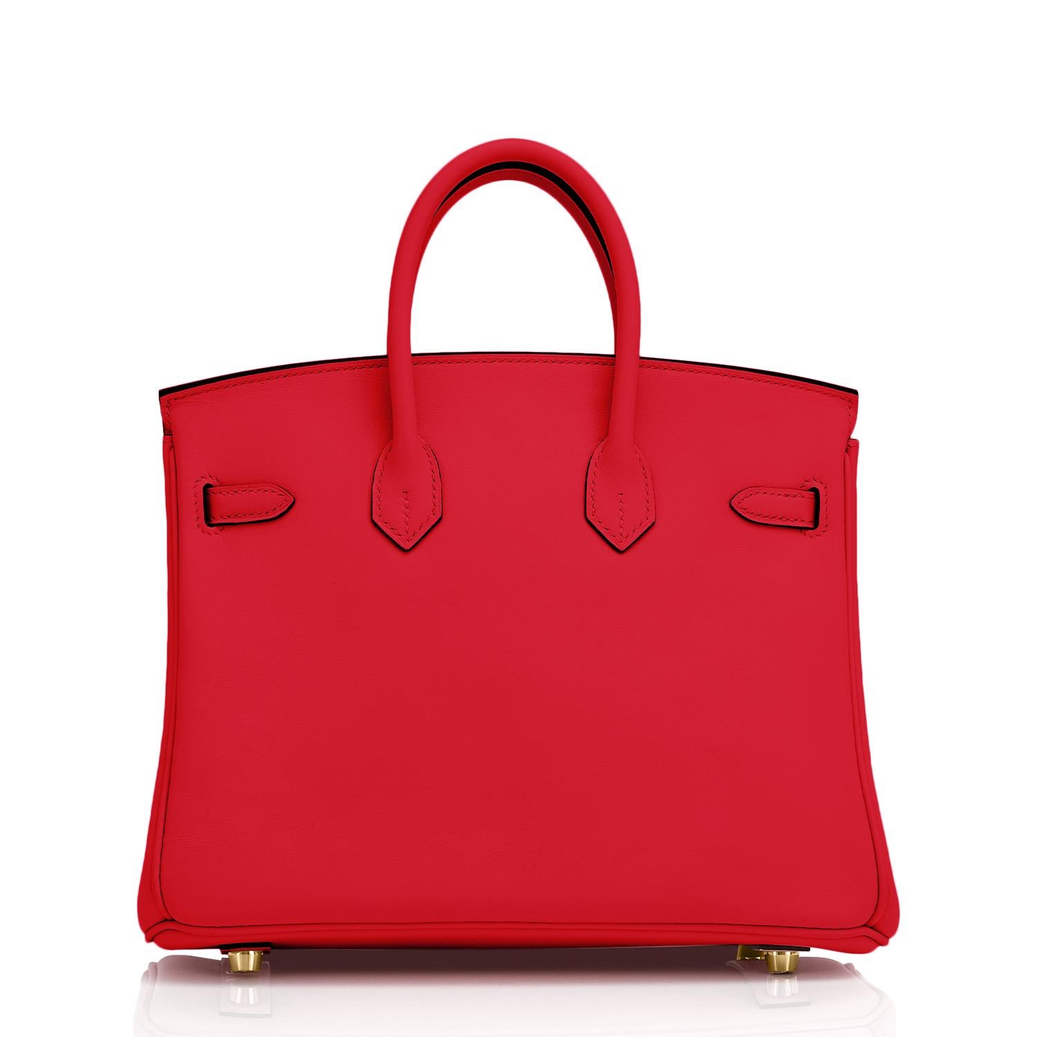 Women's Hermes Birkin 25 Rouge de Coeur Lipstick Red Bag Gold Jewel Y Stamp, 2020