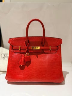 Hermes Birkin 25 Rouge Exotique Niloticus Lizard Gold Hardware Bag