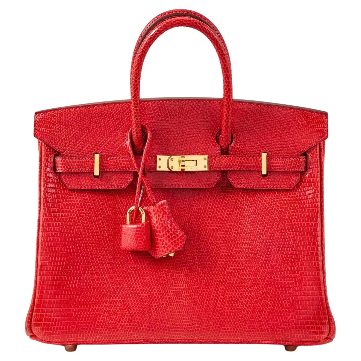 Hermes Birkin 25 Rouge Exotique Niloticus Lizard Gold Hardware Bag For Sale