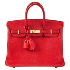Hermes Birkin 25 Rouge Exotique Niloticus Lizard Gold Hardware Bag