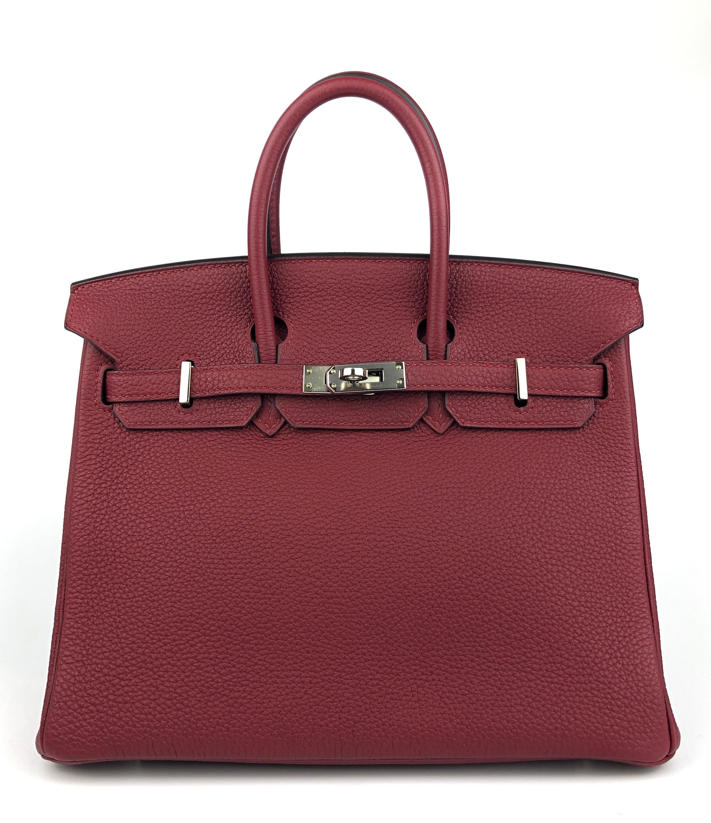 Rare Pristine Hermes Birkin 25 Rouge Grenat Red Togo Leather Palladium Hardware. Pristine Condition with Plastic on Hardware. 2016 X Stamp.

Shop with Confidence from Lux Addicts. Authenticity Guaranteed! 