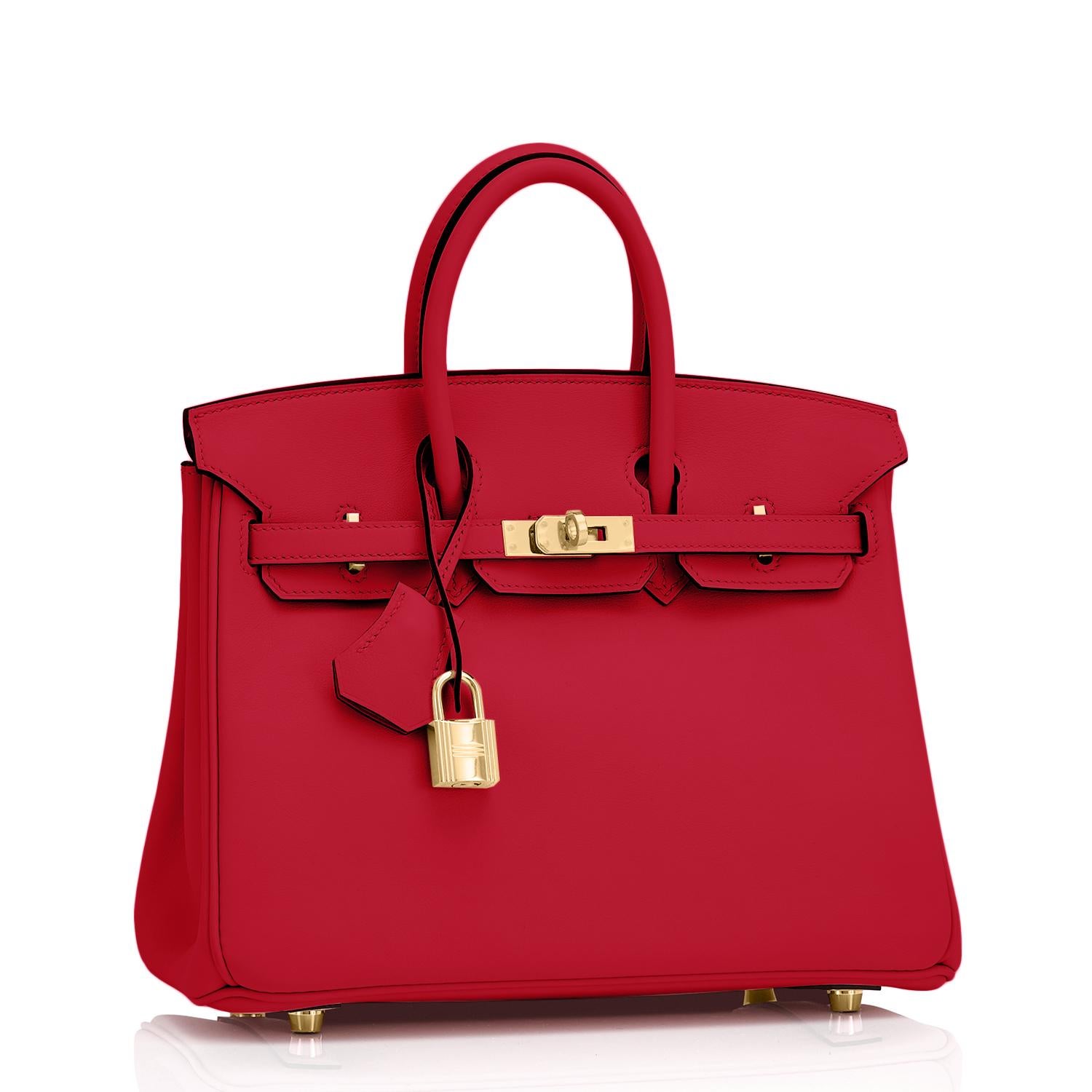 Hermes Birkin 25cm Rouge Piment Swift Red Gold Hardware Y Stamp, 2020
Just purchased from Hermes store; bag bears new interior 2020 Y Stamp.
Brand New in Box. Store fresh. Pristine Condition (with plastic on hardware)
Perfect gift! Comes with keys,