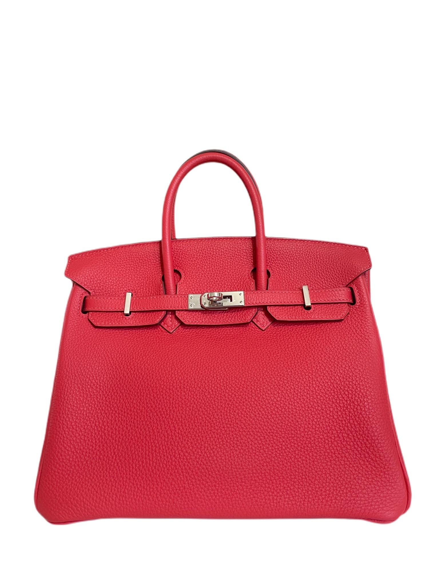 Stunning Hermes Birkin 25 Rouge Pivoine Togo Leather complimented by Palladium Hardware. Pristine condition with plastic on hardware, perfect corners and structure. 
T Stamp 2015. 

Shop with Confidence from Lux Addicts. Authenticity Guaranteed! 