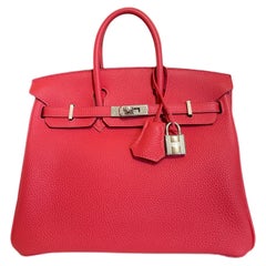 Hermes Birkin 25 Rouge Pivoine Red Togo Leather Palladium Hardware
