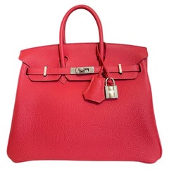 Hermes Birkin 25 Rouge Pivoine Red Togo Leather Palladium Hardware 